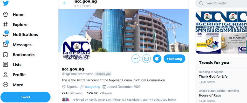 NCC explains why Twitter suspended its account Twitter, NCC